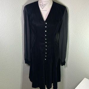 Hampton Nites Velvet Sheer V Neck Dress